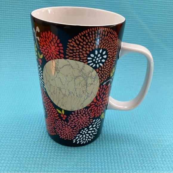 STARBUCKS 2014 Dot Collection Brown Floral Gold 16oz. Ceramic Coffee Tea mug - Picture 3 of 7